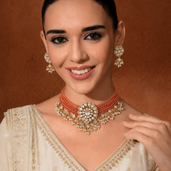 Gold Finish Beaded Kundan Choker Set