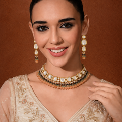 Gold Finish Choker Necklace Set With Kundans