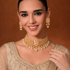 Gold Finish Ethnic Choker Necklace Set