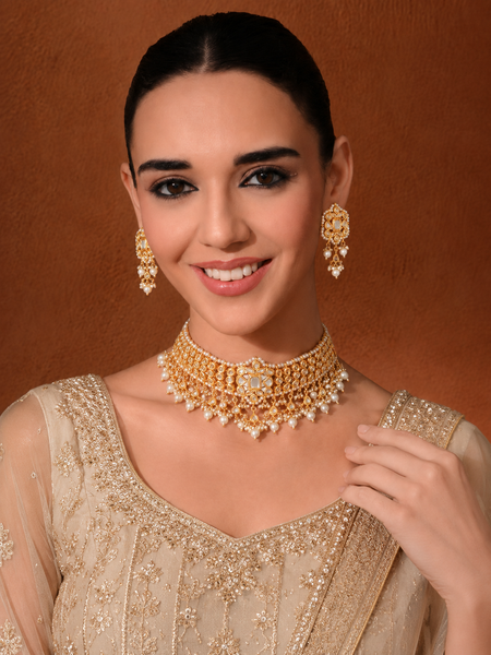 Gold Finish Ethnic Choker Necklace Set