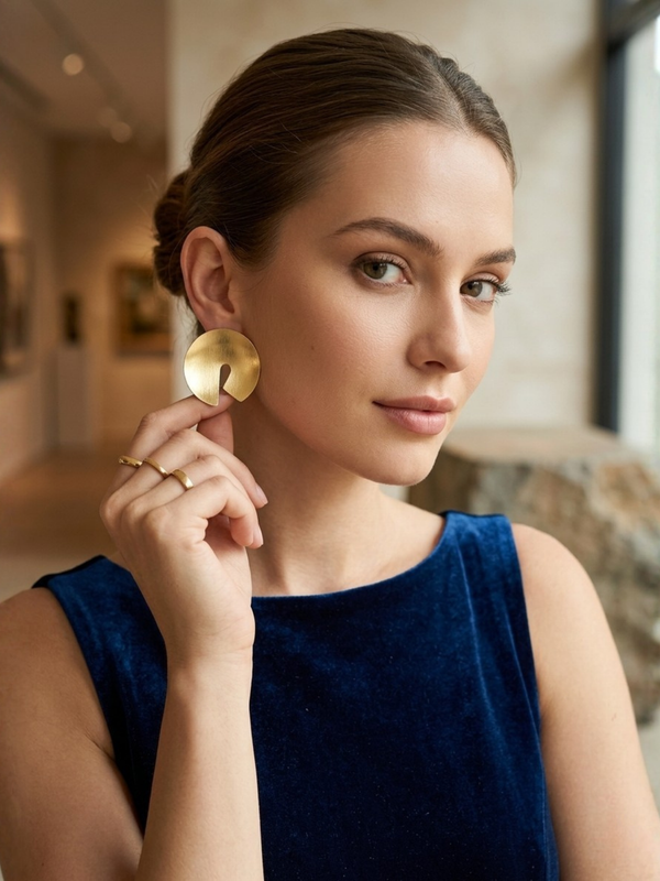 Gold Finish Textured Statement Earrings