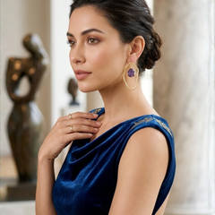 Gold Modern Earrings With Floating Amethyst Stone Frame