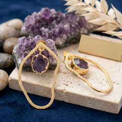 Gold Modern Earrings With Floating Amethyst Stone Frame