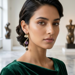 Gold Multi Gemstone Earrings With Three Tier Drop