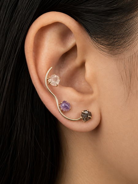 Gold Multi Gemstone Earrings With Three Tier Drop