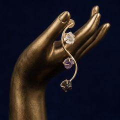 Gold Multi Gemstone Earrings With Three Tier Drop