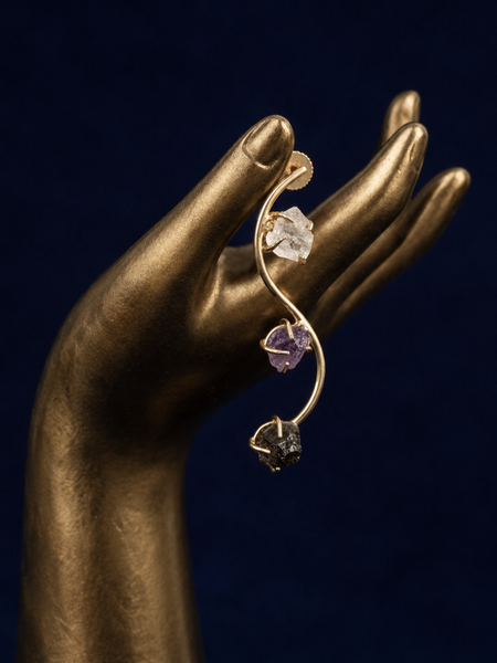 Gold Multi Gemstone Earrings With Three Tier Drop