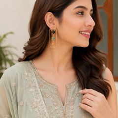 Gold Elegant Earrings With Three Tier Stone Frame
