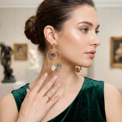 Gold Statement Hoop Earrings With Multi Stone Charms