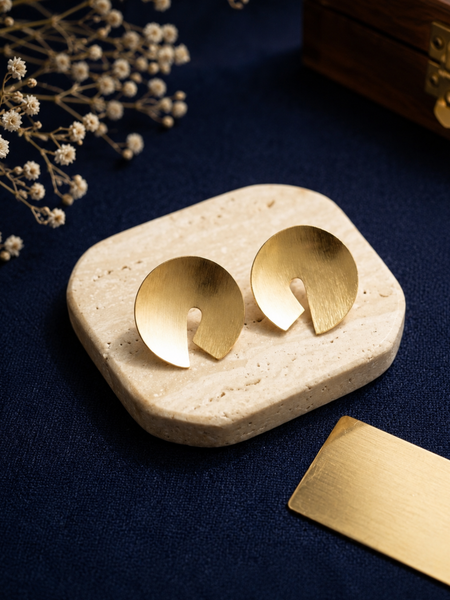 Gold Finish Textured Statement Earrings