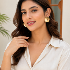 Gold Finish Textured Statement Earrings
