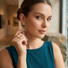 Gold Minimal Square Earrings With Layered Chains