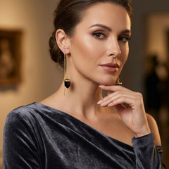 Gold Minimal Chain Earrings With Black Onyx Stone Drop