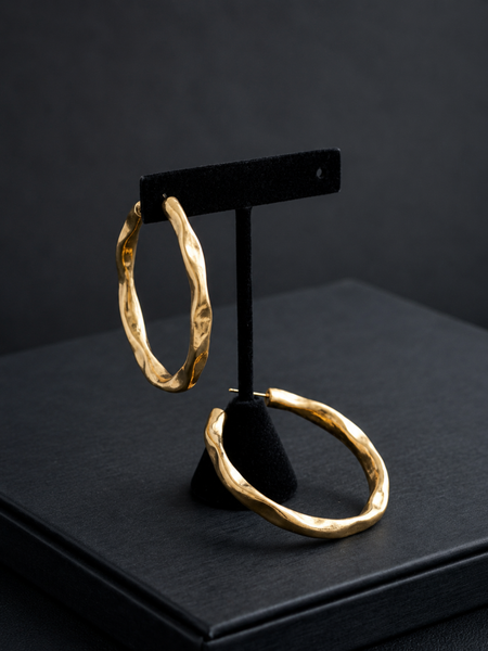 Gold Statement Hoop Earrings With Sculpted Molten Finish