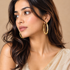 Gold Statement Hoop Earrings With Sculpted Molten Finish