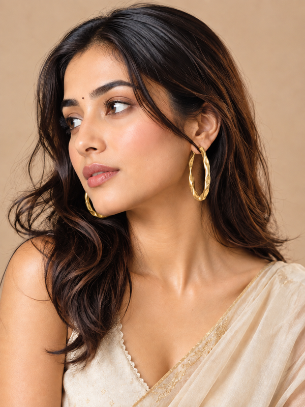 Gold Statement Hoop Earrings With Sculpted Molten Finish