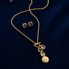 Gold Raw Stone Necklace Set With Chain Fringe