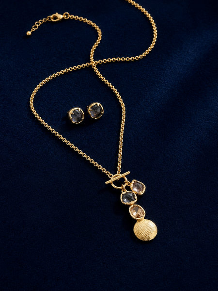 Gold Raw Stone Necklace Set With Chain Fringe