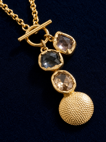 Gold Raw Stone Necklace Set With Chain Fringe