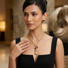 Gold Raw Stone Necklace Set With Chain Fringe