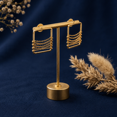 Gold Minimal Square Earrings With Layered Chains
