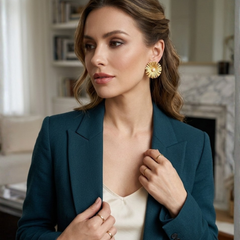Gold Elegant Sunburst Earrings With Pearl Center