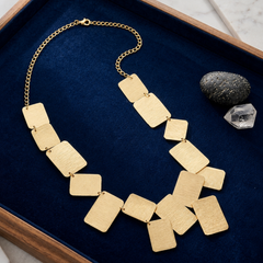Gold Rectangular Plaque Necklace With Textured Finish