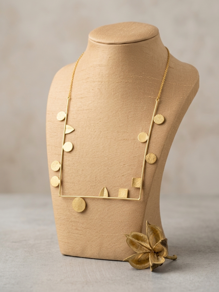 Gold U Shape Necklace With Textured Disc Details
