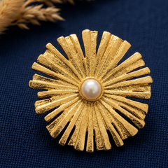 Gold Elegant Sunburst Earrings With Pearl Center