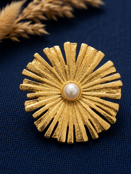 Gold Elegant Sunburst Earrings With Pearl Center