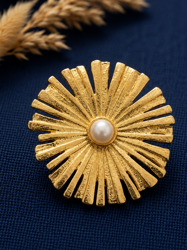 Gold Elegant Sunburst Earrings With Pearl Center
