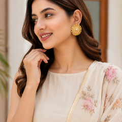Gold Elegant Sunburst Earrings With Pearl Center