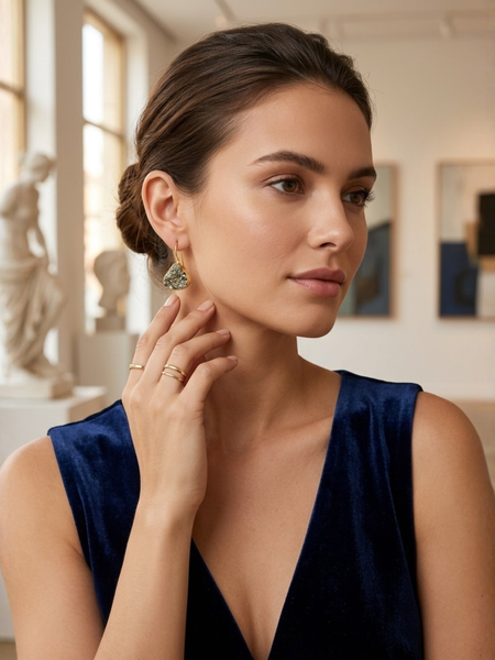 Gold Natural Pyrite Stone Earrings For Everyday Wear