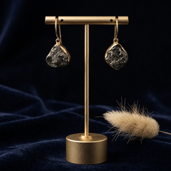 Gold Natural Pyrite Stone Earrings For Everyday Wear