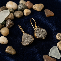 Gold Natural Pyrite Stone Earrings For Everyday Wear