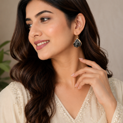 Gold Natural Pyrite Stone Earrings For Everyday Wear