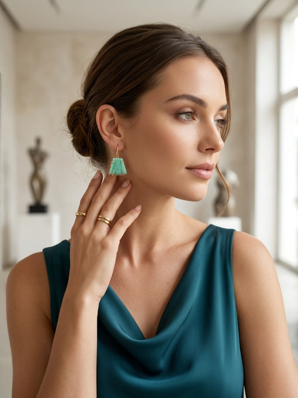 Gold Natural Amazonite Earrings With Unique Raw Shape