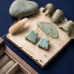 Gold Natural Amazonite Earrings With Unique Raw Shape