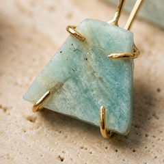 Gold Natural Amazonite Earrings With Unique Raw Shape