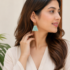 Gold Natural Amazonite Earrings With Unique Raw Shape