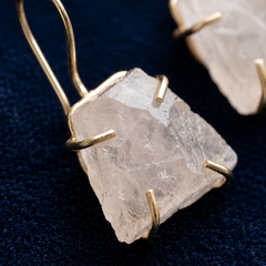 Gold Rose Quartz Earrings With Raw Cut Shape