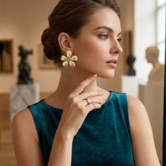 Gold Floral Earrings With Green Fluorite Stone Center