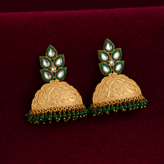 Gold Plated Green Dangler Earrings