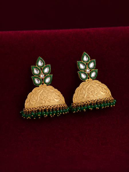 Gold Plated Green Dangler Earrings