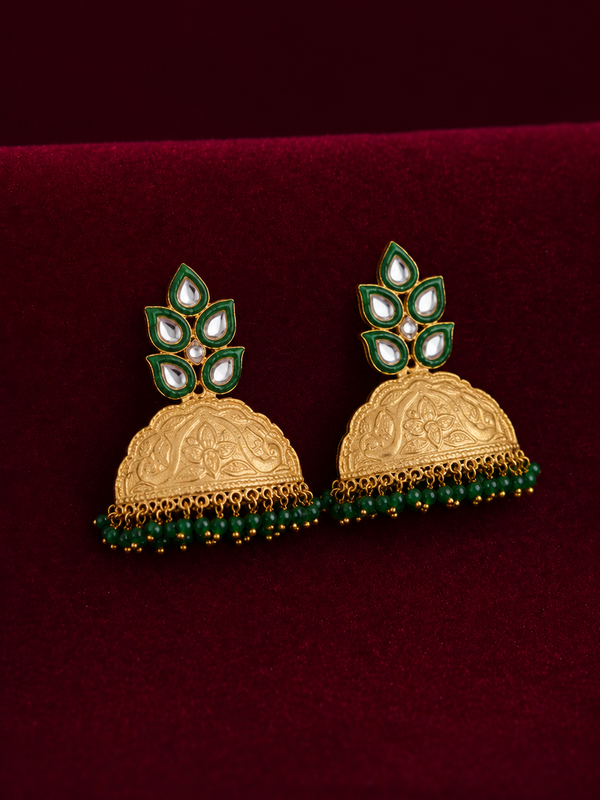 Gold Plated Green Dangler Earrings
