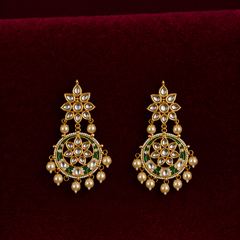 Gold Plated Green Danglers with White Pearls