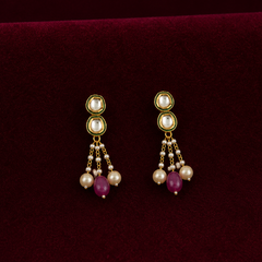 Gold Finish Danglers With Pink & White Pearls
