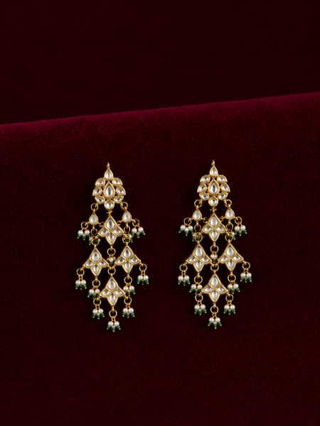Gold Plated Ethnic Green Danglers