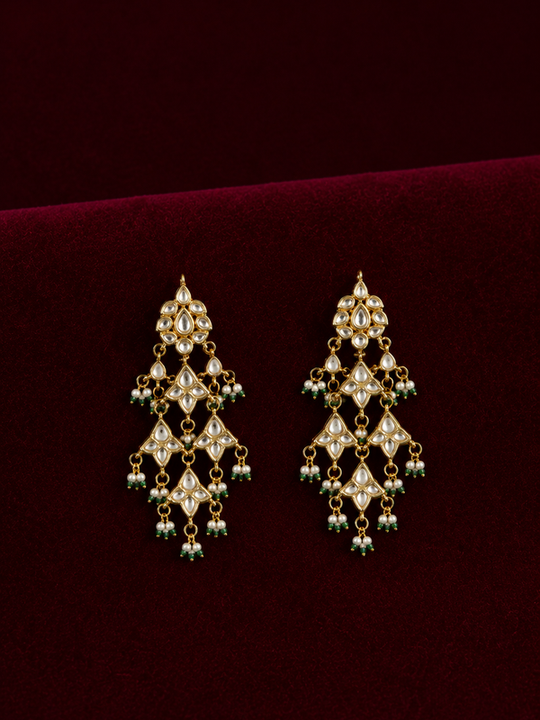 Gold Plated Ethnic Green Danglers