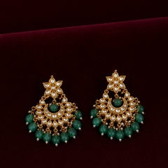 Gold Finish Blue Chandbali Earrings